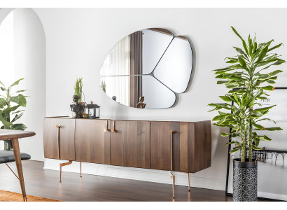 Mobile mirror cabinet made of brown wood, 2-piece set