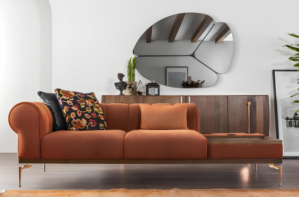 Modern orange fabric sofa for two people 234 cm