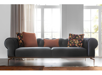 Chesterfield 3-seater sofa in blue fabric