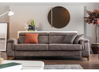 Gray three-seater sofa with bed function