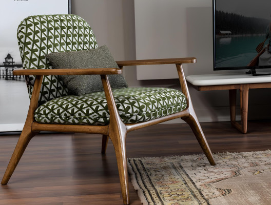 Modern armless gray cocktail chair green fabric
