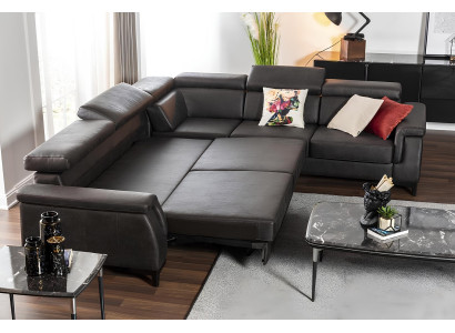 L-shaped sofa with black bed function