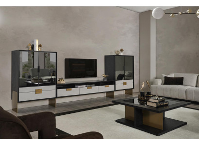 TV cabinet with display, living room set, new, white, 3 pieces
