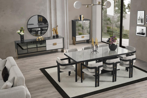 Modern dining room set dining table 8x chairs sideboard mirror 11 pcs