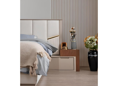 Beige bedroom set luxury upholstered beds nightstands wardrobe