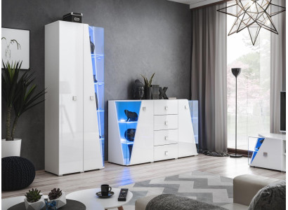 Modern furniture set for luxury living room, furniture, built-in wall, display cabinet, new furniture, white