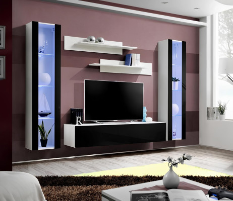 Luxury living room set 5 pcs. modern wall display cabinet black TV stand