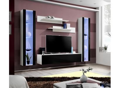 Luxury living room set 5 pcs. modern wall display cabinet black TV stand