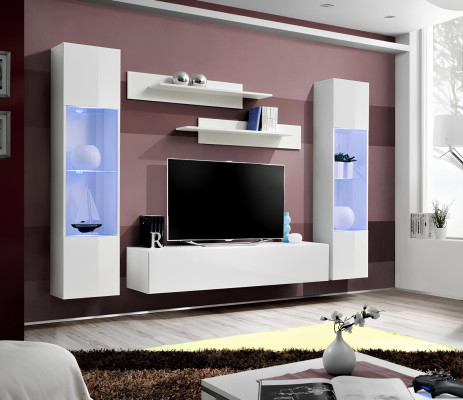 Modern wooden TV unit with suspended showcase