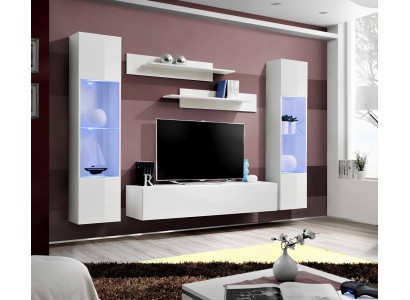 Modern wooden TV unit with suspended showcase