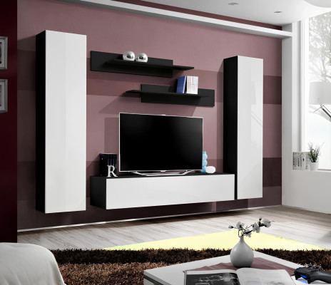 White modern design living room wall with TV unit and built-in wardrobe new