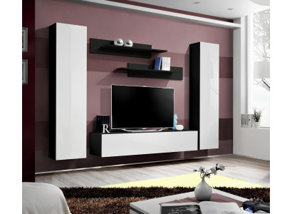 White modern design living room wall with TV unit and built-in wardrobe new