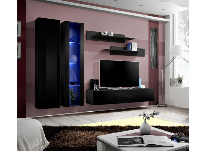5-piece living room furniture set. Modern design wall unit with TV stand and shelves