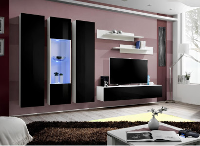 Design wall unit shelf living room wooden suspended display furniture