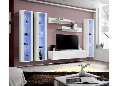Wooden TV unit with suspended showcase in modern design