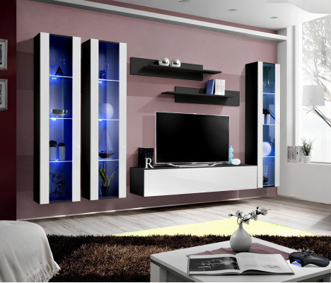 Luxury designer wall-mounted living room unit with modern wooden display cabinet