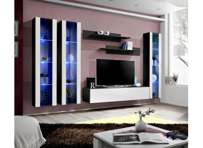 Luxury designer wall-mounted living room unit with modern wooden display cabinet