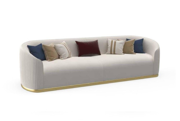 Padded 3-seater sofa in modern style with luxury white fabric