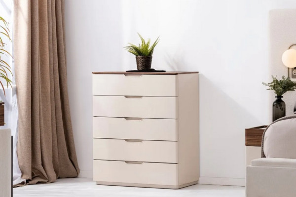 Elegant modern beige wooden chest of drawers