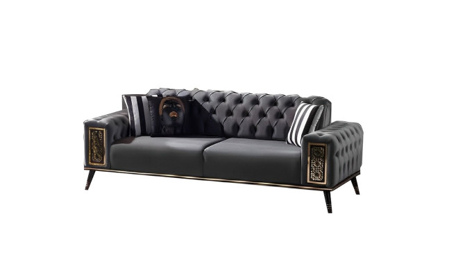 Chesterfield designer gray-green sofa 2x three-seater sofa armchair