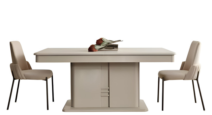 White design dining set with 6 upholstered chairs and sideboard