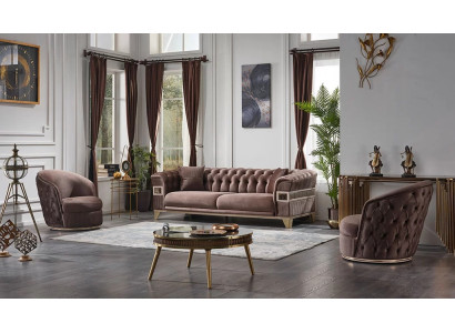 Brown leather sofa set 3+1+1 luxury complete design furniture