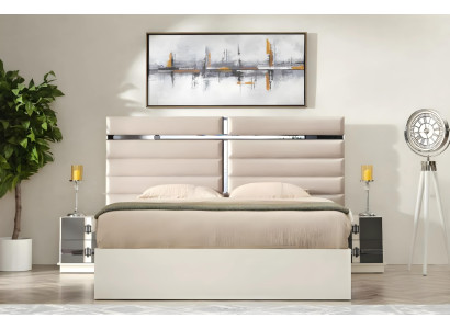 Luxury beige wooden bed for bedroom modern design style