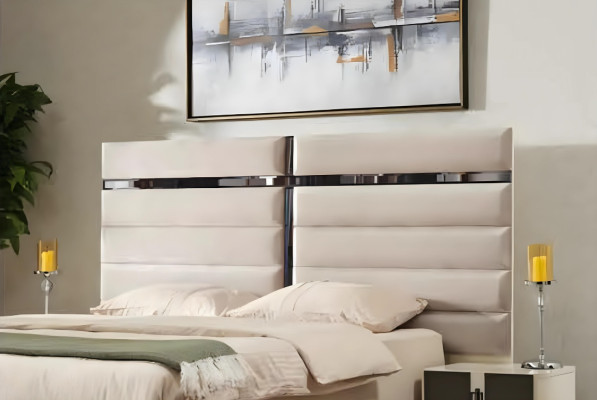 Luxury beige wooden bed for bedroom modern design style