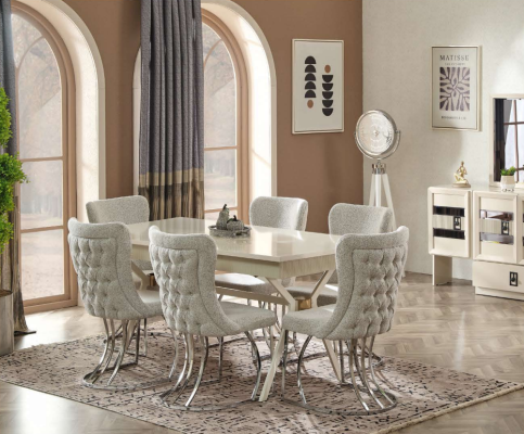 9-piece dining set Modern table 6 chairs Furniture with mirror Wooden furniture