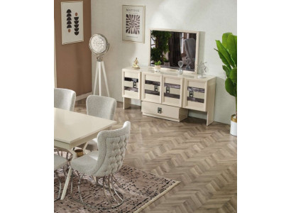 9-piece dining set Modern table 6 chairs Furniture with mirror Wooden furniture