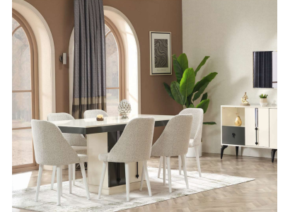 Dining table with 6 movable chairs in modern luxury wood