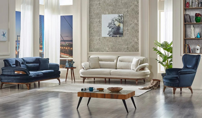3-piece living room sofa set in fabric 2x modern 3-seater sofas armchair luxury furniture
