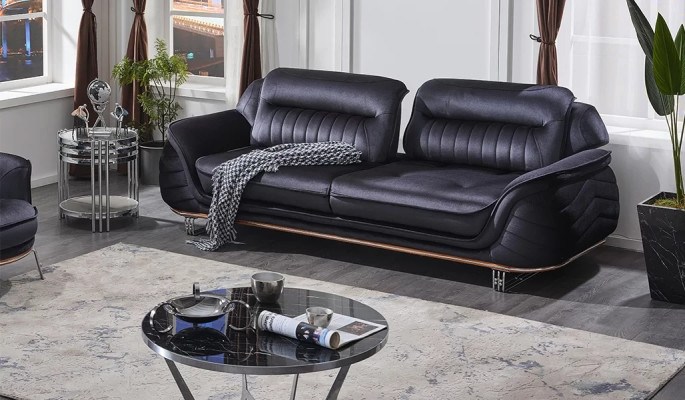 Luxury design black three-seater sofa upholstered furniture