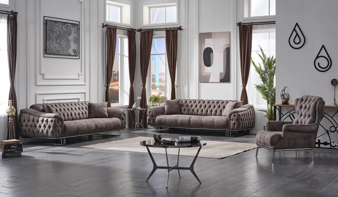 Living room sofa set 3+3+1 places upholstered furniture in luxurious fabric
