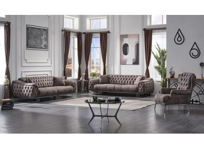 Living room sofa set 3+3+1 places upholstered furniture in luxurious fabric