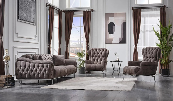 Luxury upholstered fabric 3-piece sofa design