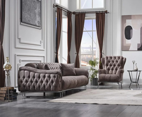 Luxurious complete three-seater sofa set upholstered living room furniture