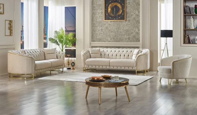 White canapé 3+3+1 modern upholstered fabric furniture