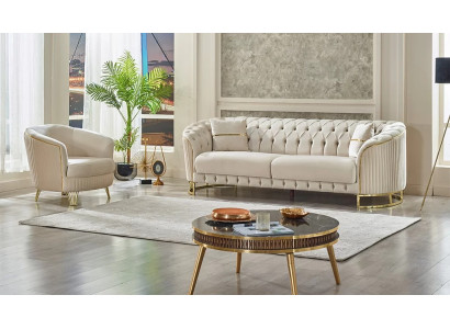 Modern three-seater white Chesterfield sofa living room fabric