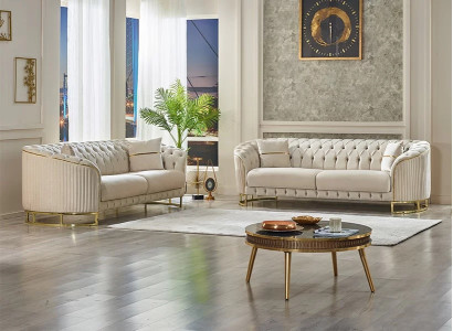 Three-seater sofa for living room 2x white Chesterfield sofas upholstered furniture