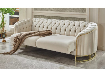 White three-seater Chesterfield sofa for living room