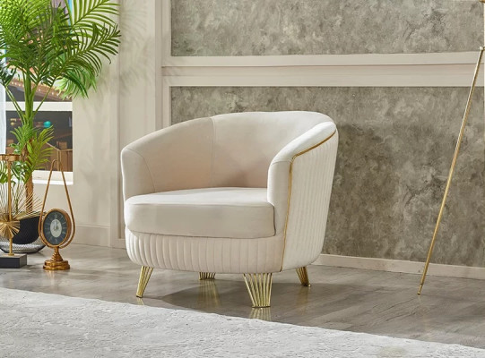 Modern white upholstered armchair for the living room