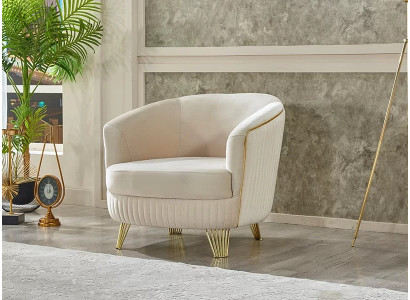 Modern white upholstered armchair for the living room