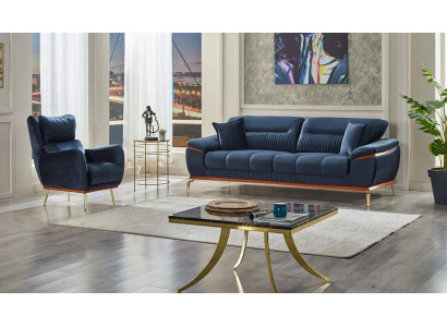 Complete sofa set 3+1 seats modern blue fabric upholstered furniture