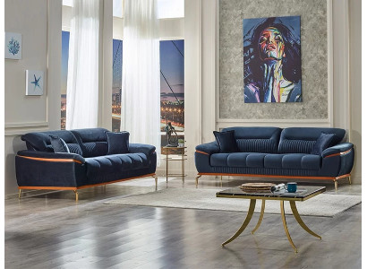 Salotto 2x 3-seater sofa fabric blue sofa set