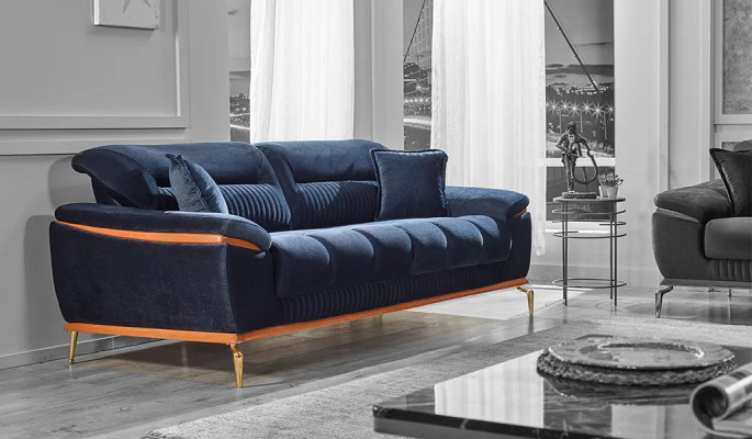 Modern three-seater blue canapé design upholstered furniture textile