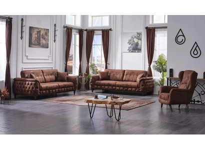 Brown 3-piece sofa set for living room sofa 3+3+1 modern in leather
