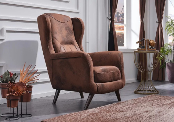 Modern luxury armchair for living room in brown leather