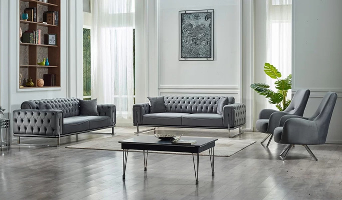 Gray 4-piece modern design sofa set 3+3+1+1 seats