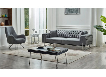 Modern 2-piece gray Chesterfield sofa